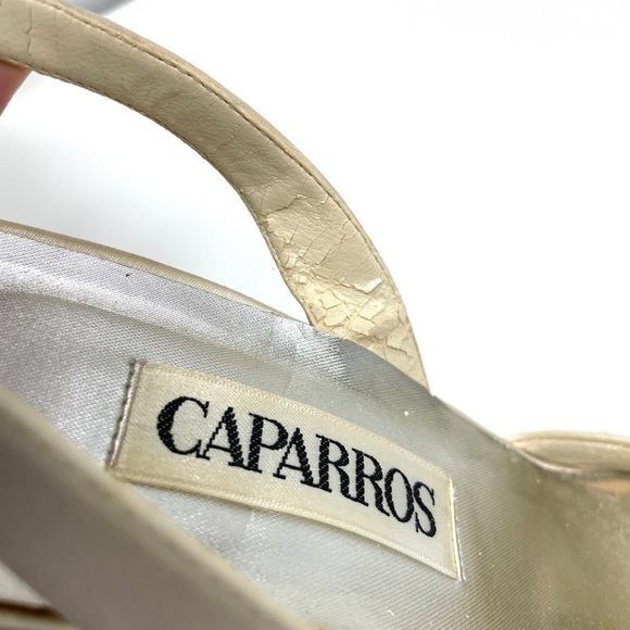 Caparros Beaded Satin Ecru Heels Ankle Straps Pointed Toe Silver Stitching  7.5 - Picture 10 of 15